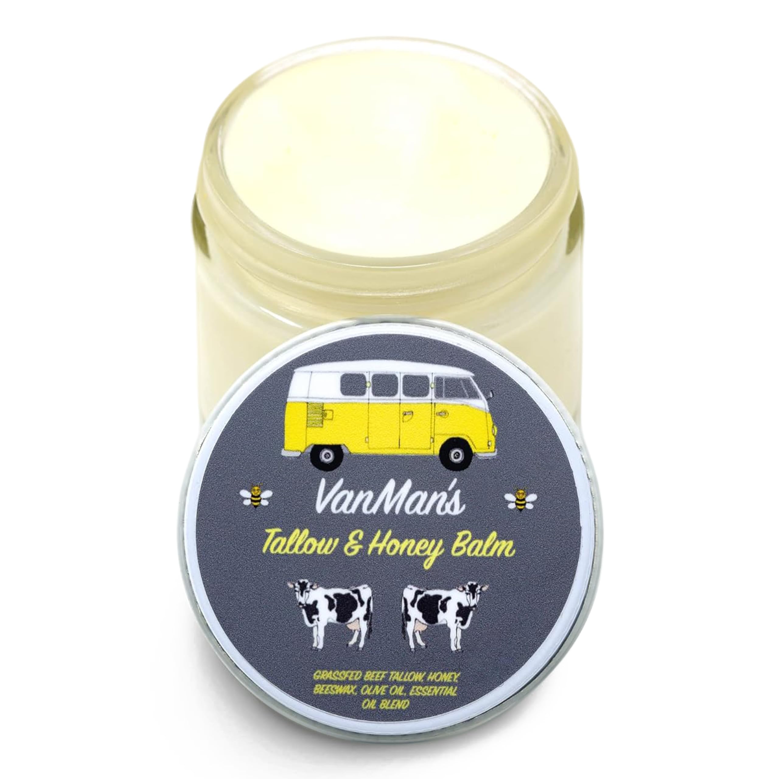 VanMan Tallow and Honey Balm open jar